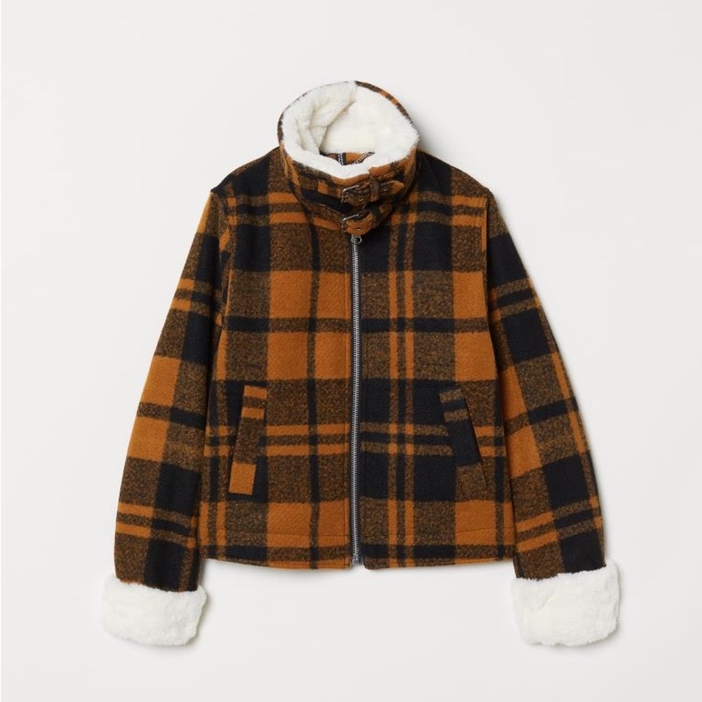 HM Plaid Faux Fur Jacket